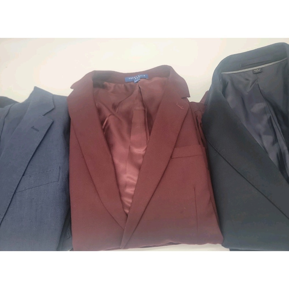 Lot Of 3 Boys JCrew & Perry Ellis Full Suits Wool Polyester Linen Excellent!